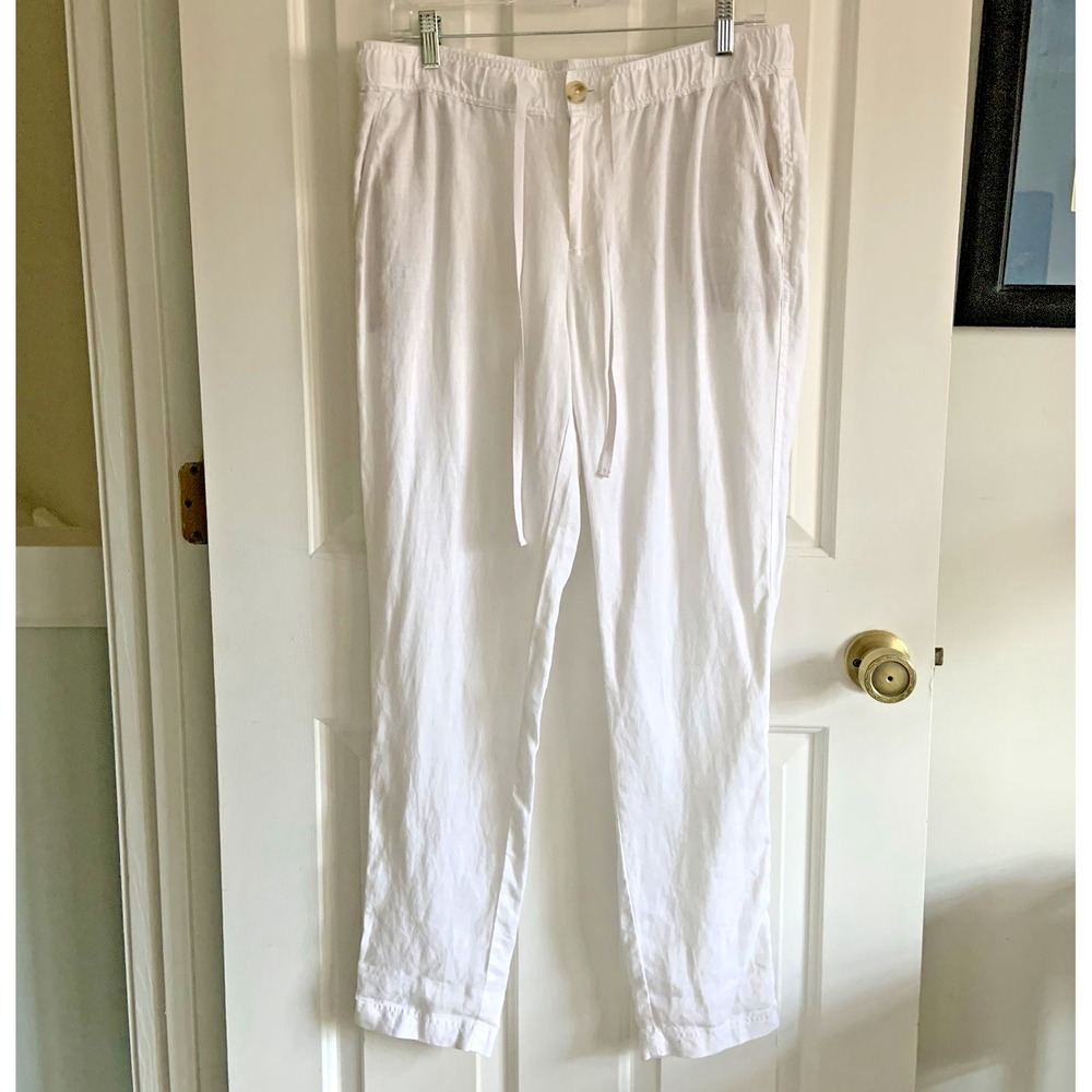 Lord & Taylor 100% Linen Pants Womens 8 Drawstring Waist Low Rise Tapered Leg